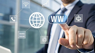 businessman pushing web button www icon